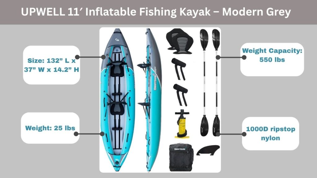 UPWELL 11' Inflatable Fishing Kayak – Modern Grey
